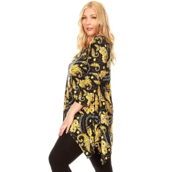 Women's Plus Size 3/4 Sleeve Printed Alegra Tunic with Pockets - White Mark image {1}