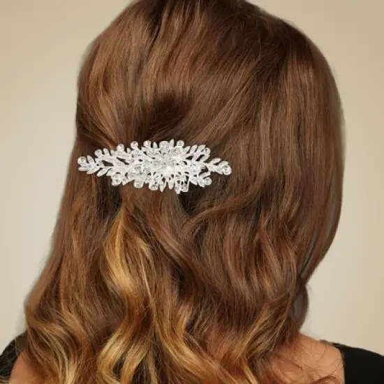 Unique Bargains Women's Rhinestone Hair Bride Wedding Comb 1 Pc Silver Tone 4.33"x2.36" image {1}