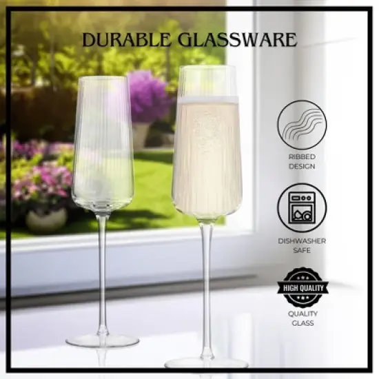 Artland Soho Optic 8.5 oz Champagne Flute, Set of 4, Modern Stemmed Glasses, Ideal for Weddings, Parties, Dishwasher Safe image {2}