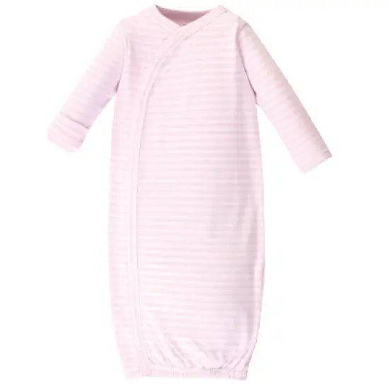Touched by Nature Baby Girl Organic Cotton Side-Closure Snap Long-Sleeve Gowns 3pk, Pink Gray Elephant image {2}