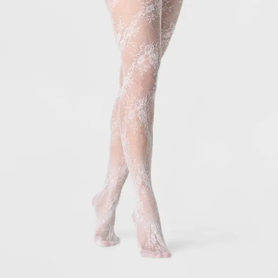 Women's Floral Net Tights - A New Day&trade; White image {2}