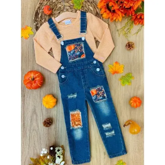 Girls Autumn Vibes Patched Overall Jeans Set Mia Belle Girls, Orange, 6 image {7}