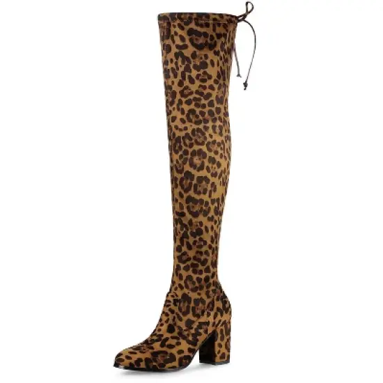 Allegra K Women's Round Toe Chunky Heel Over The Knee High Boots image {12}