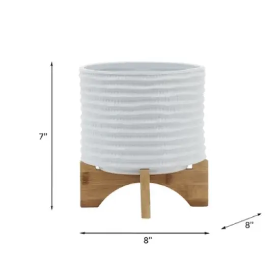 SEVOBAL Planters Small Plant Pot with Drainage Plug and Stand and Legs for Indoor Home Office Table Plants Flowers Herb, White, 8"*8"*10" image {3}