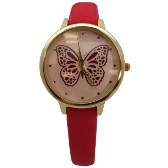 Olivia Pratt Thin Faux Leather Butterfly Face Women Watch image {4}