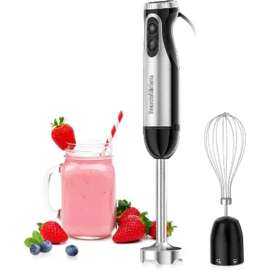 Bonsenkitchen Immersion Stainless Steel Handheld Blender with Egg Whisk, 20-Speed & Turbo Mode (500W output) for Soup, Smoothie, Puree, Baby Food image {8}