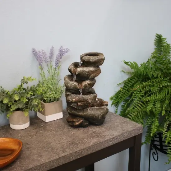 Sunnydaze Indoor Office Entryway Tabletop Serene Rocky Falls Water Fountain Feature with LED Light - 10" image {6}