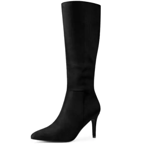 Perphy Women's Pointed Toe Side Zip Stiletto Heel Knee High Boots image {6}