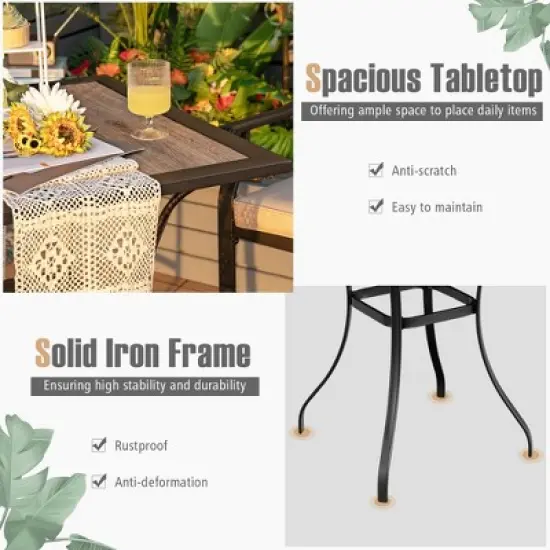 Costway 3 PCS Patio Bar Stool Square Table Bistro Set Cushioned Chairs Armrest image {5}