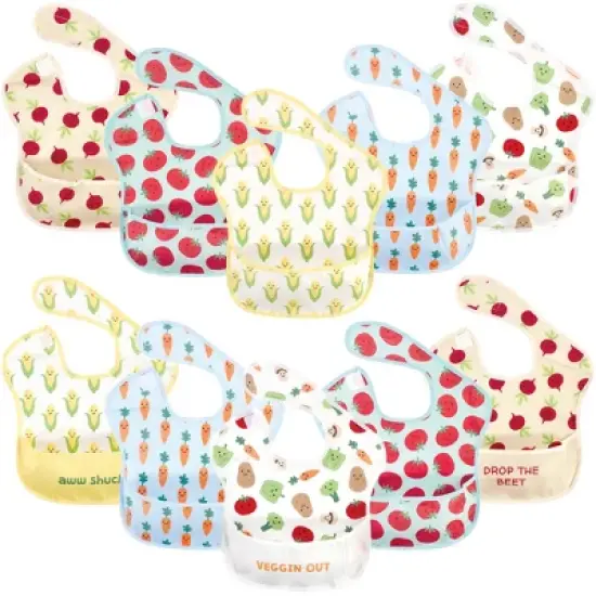 Hudson Baby Infant Waterproof Polyester Bibs 10pk, Veggies image {3}