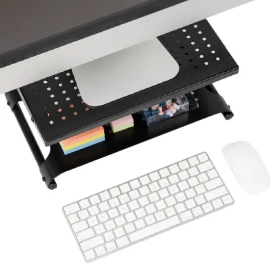 Mind Reader Monitor Stand/Riser 2 Tier Ventilated Metal Black image {4}