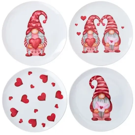 The Lakeside Collection Valentine's Day Whimsical Gnome Printed Tabletop Collection - Set of 4 Melamine Plates image {1}