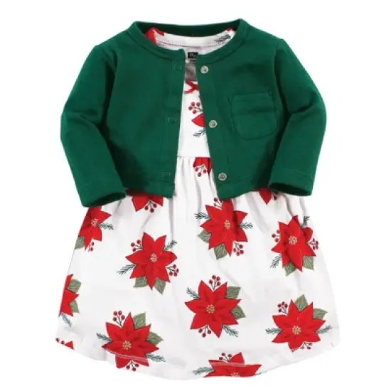 Hudson Baby Infant and Toddler Girl Cotton Dress and Cardigan Set, Poinsettia image {7}