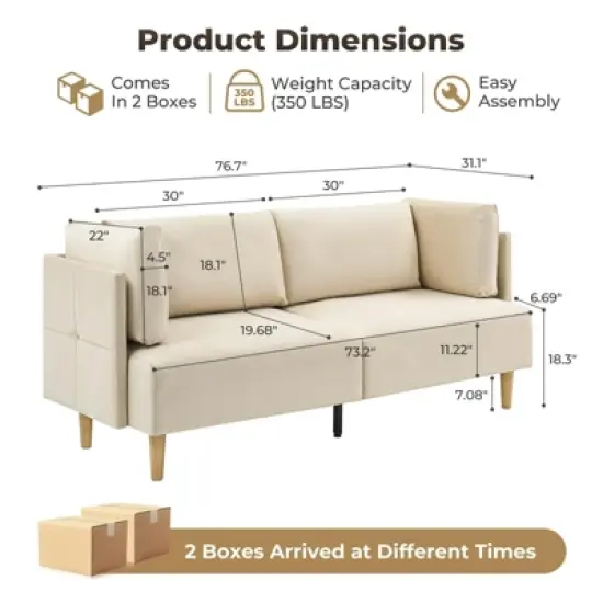 76" Sofa Couch, Comfy Upholstered Loveseat with Extra Deep Seats image {1}