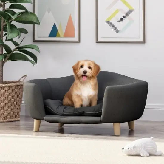 Sapphtopaz 30.25" Elevated Dog Bed for Small Dogs with Wood legs Comfy Pet Sofa with Soft Foam Cushion Durable Dog Couch Small Dog Supplies image {7}