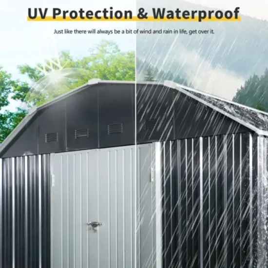 10 ft x 12 ft Outdoor Metal Storage Shed with Arch Roof with Lockable Doors for Backyard Garden Patio Lawn, Black image {5}