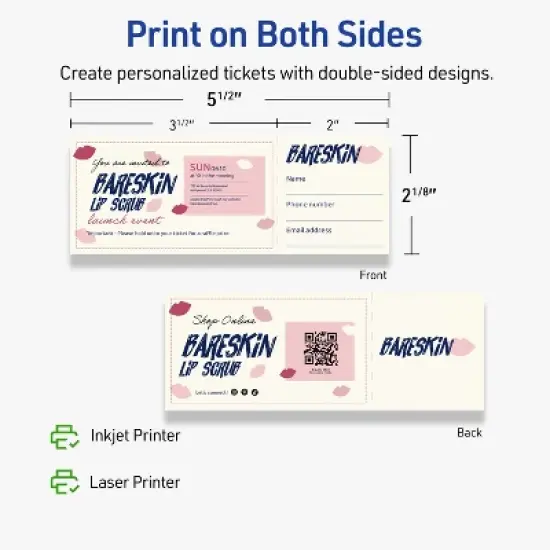 Avery Printable Rectangle Tickets, 2-1/8" x 5-1/2", Matte Ivory Cardstock, Laser/Inkjet, 80 Total image {5}