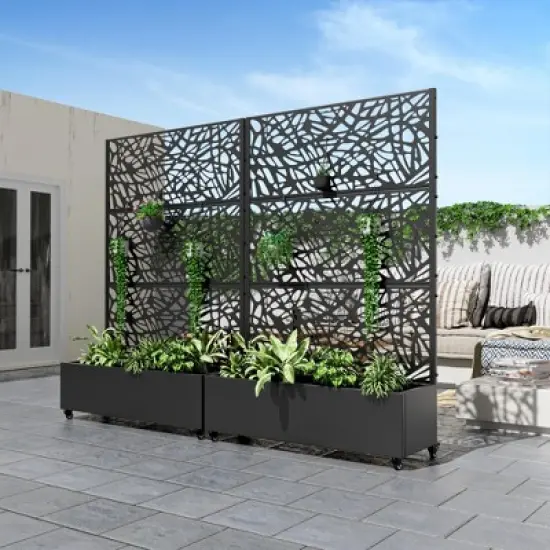 PexFix 72 in. x 47 in. Outdoor Metal Trellis with Planter Box in Web Pattern in Black image {1}