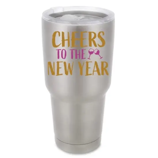 100 North 30 Ounce Stainless Steel On the Go Travel Tumbler With Push Top Lid, Cheers to the New Year Silver image {5}