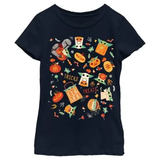 Girl's Star Wars The Mandalorian Halloween Candy Collage T-Shirt image {3}