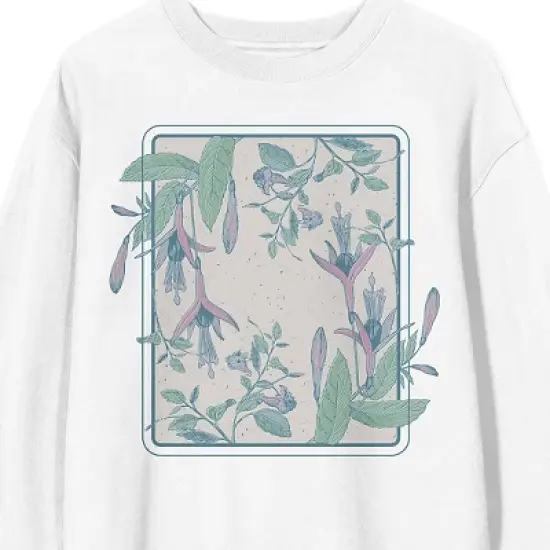 Fuchsia Flower Crew Neck Long Sleeve White Adult Sweatshirt image {1}