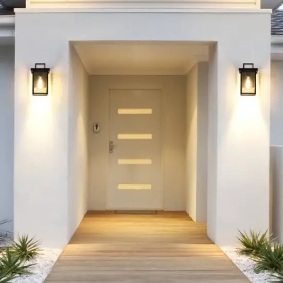 10.5" Square Metal/Glass Outdoor Wall Lamp Black - LNC image {2}