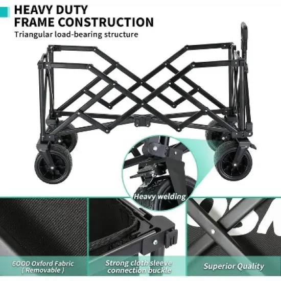 MaseiKar Collapsible Folding Utility Wagon Cart, Adjustable Handle, 400lb Capacity, Black, Outdoor Use image {5}