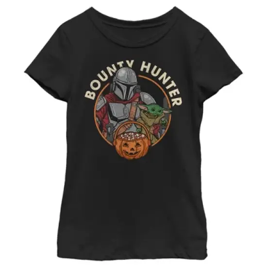 Girl's Star Wars: The Mandalorian Halloween Din Djarin Grogu Bounty Hunter Candy Distressed T-Shirt image {3}