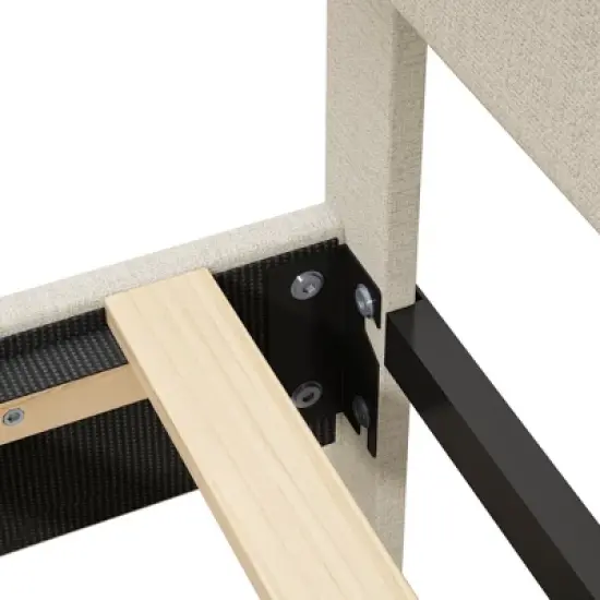 Queen/King Size Upholstered Platform Bed Frame with Adjustable Headboard, Linen Fabric Padded, No Box Spring Needed, Beige-ModernLuxe image {11}