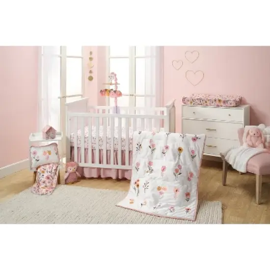 Lambs & Ivy Little Garden Ultra-Soft Pink Minky Floral Baby Changing Pad Cover image {4}