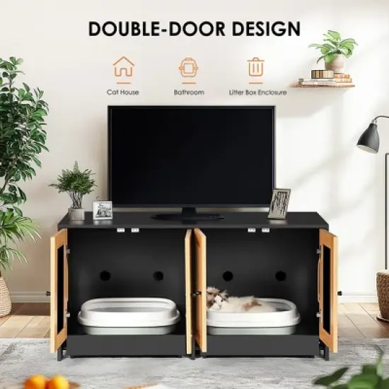 Litter Box Enclosure for 2 Cats, 47" Double Hidden Cat Litter Box Furniture, Large Space Indoor Pet House Crate Furniture With Pull Out Bottom Plate image {3}