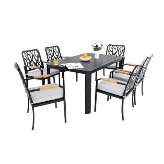 UNISOAR 7PC Outdoor Patio Dining Set with 6 Stationary Dining Chairs image {6}