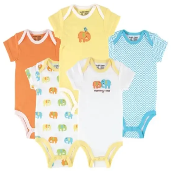 Luvable Friends Cotton Bodysuits 5pk, Yellow Elephant image {1}