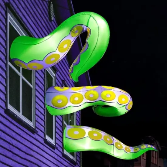 Joyfy 3 Pcs Halloween Inflatable Outdoor Decorations, Giant Octopus Tentacle with Built-in LEDs Broke Out from Window for Halloween Window Roof Decor image {9}