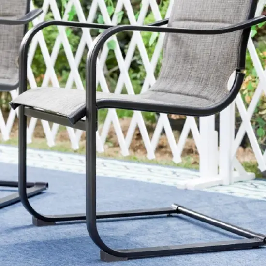 5pc Patio Set with Steel Table with 2" Umbrella Hole & Padded Sling C-Spring Arm Chairs - Captiva Designs image {9}