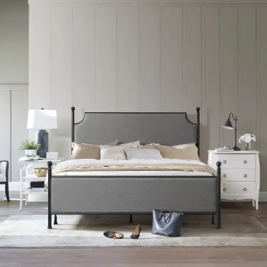 McArthur Metal and Upholstered Bed Matte Black/Gray Fabric - Hillsdale Furniture image {1}