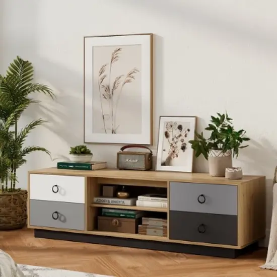 Costway 55'' TV Stand Entertainment Media Center w/ Storage Cabinets Adjustable Shelves image {3}