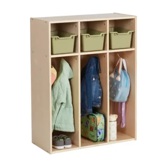 ECR4Kids Streamline 3-Section Toddler Coat Locker, Kids Furniture, Natural image {2}