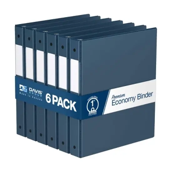 Premium Economy 1" Round Ring Binder 6pk Navy Blue: Davis Group, Polypropylene, 200 Sheet Capacity, 2 Pockets image {8}