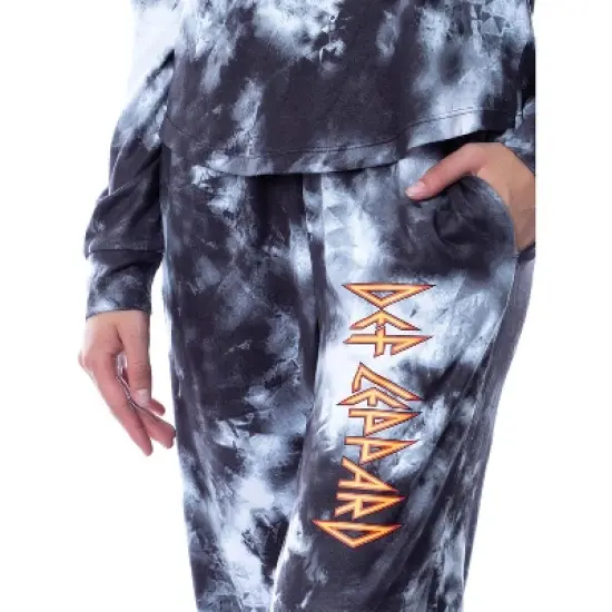 Def Leppard Logo Long Sleeve Womens' Rock Band Tie Dye Lounge Jogger PJ Set Black image {3}