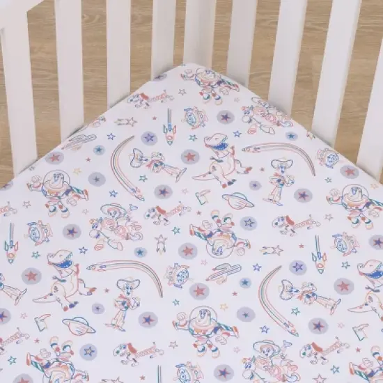 NoJo Disney Toy Story Blue, Orange, and White, Woody, Buzz, and Jessie Super Soft Nursery Fitted Crib Sheet image {2}