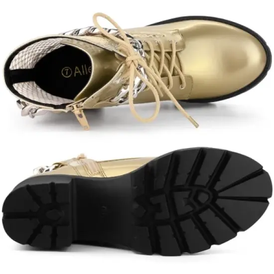 Allegra K Women's Platform Chain Chunky Heel Combat Boots image {4}