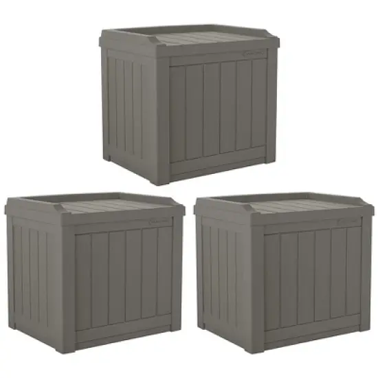 Suncast 22 gallon Indoor/Outdoor Backyard Patio Small Storage Deck Box with Attractive Bench Seat and Reinforced Lid, Stone (3 Pack) image {6}