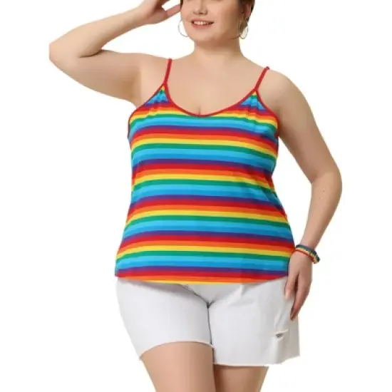 Agnes Orinda Women's Plus Size Stripe Strap Sleeveless Stretch Colorful Camisole image {10}