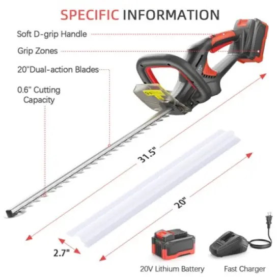 SUGIFT 20V PowerShare 20" Cordless Hedge Trimmer image {4}