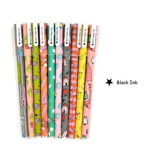 Wrapables Cute Novelty Gel Ink Pens, 0.5mm Fine Point (Set of 10) for School, Office, Stationery, Cartoon Animal Black Ink image {2}