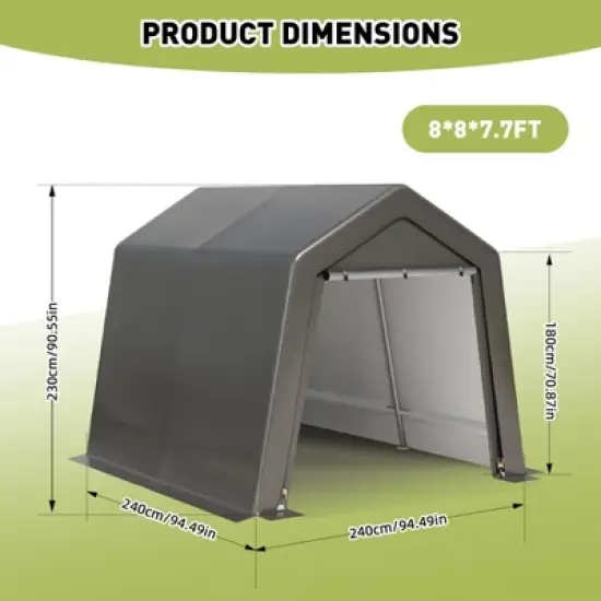 Outdoor Portable Storage Shelter Shed, Waterproof and UV Resistant Portable Garage Kit Tent with Rolled Up Zipper Doors & Vents Carport image {6}