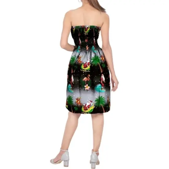 HAPPY BAY Women's Casual Beach Vacation Christmas Holiday A line Slit Dresses Tube Top Short Dress for Women One Size Santa Reindeer Sleigh Grey image {4}