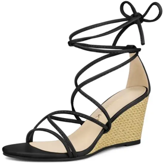 Allegra K Women's Lace Up Strappy Low Wedges Sandals image {7}