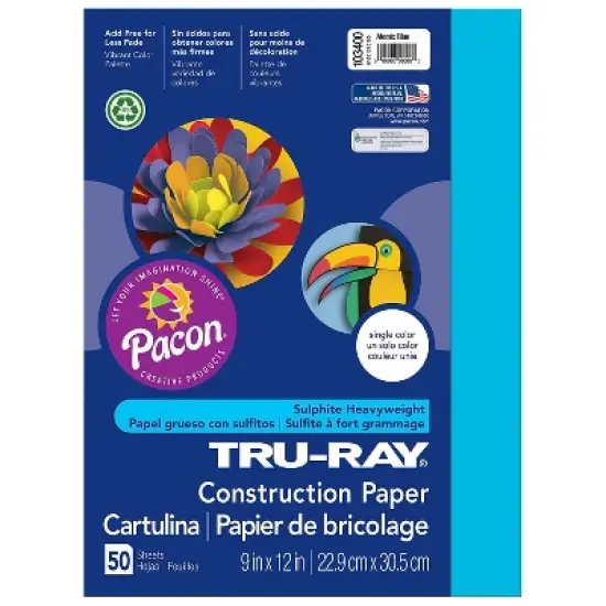 Pacon Tru-Ray Construction Paper Atomic Blue 9" x 12" 50 Sheets Per Pack 5 Packs (PAC103400-5) image {1}